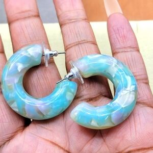 Pastel Blue & Lavender Resin Huggie Earrings